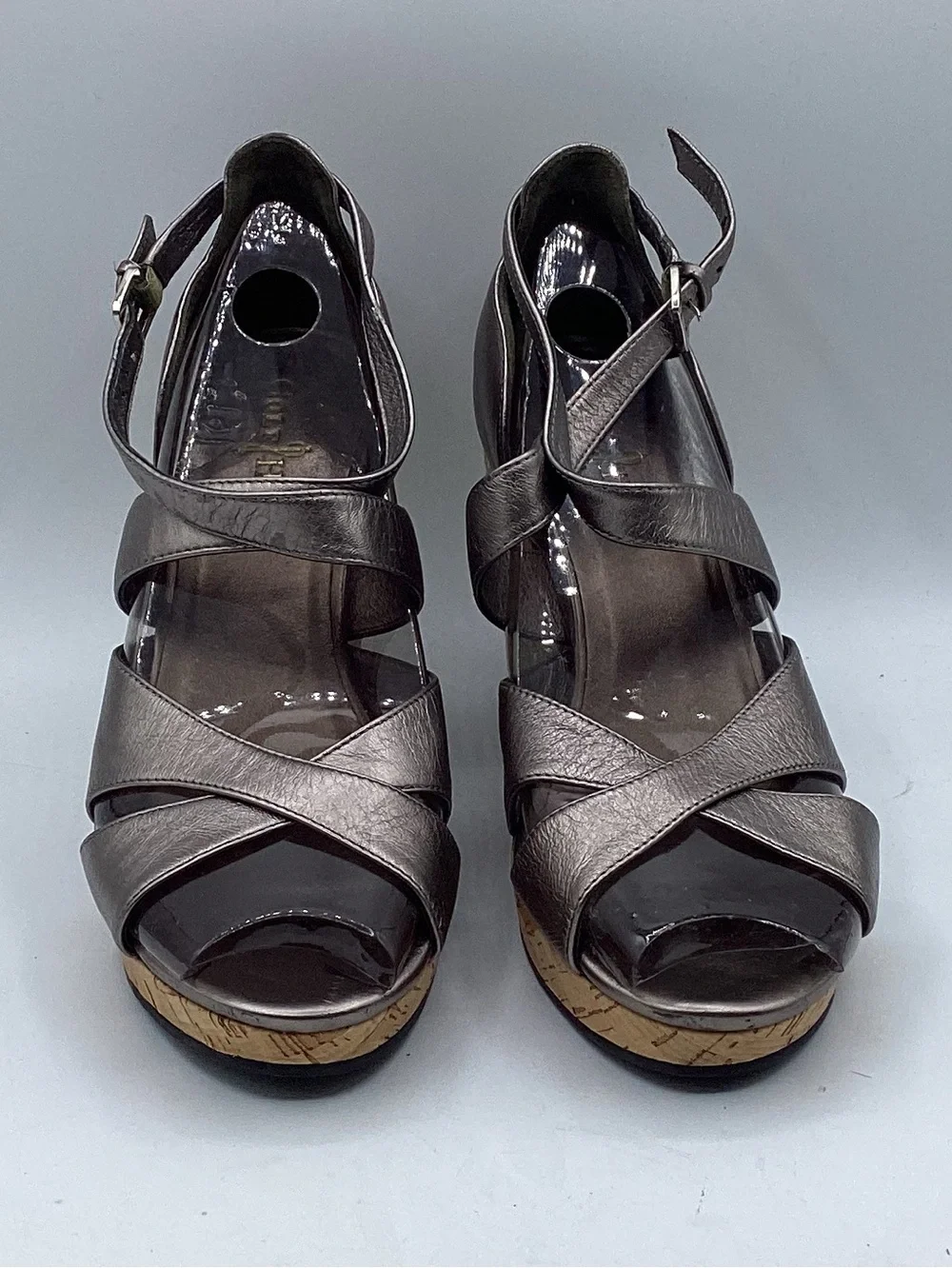 Cole Haan Marisa Gunsmoke Pewter Leather Cork Platform Sandals Women’s Size 7B